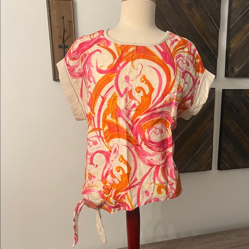 CHARLIE B Pink and Orange Swirl Short Sleeve Top